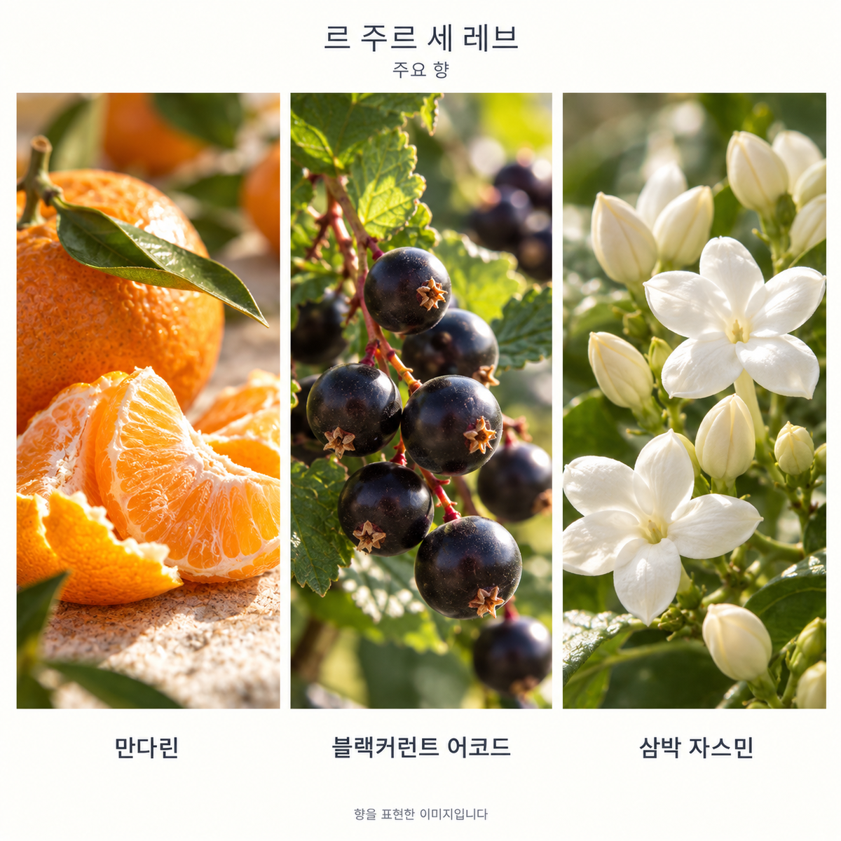 루이비통 르 주르 세 레브 오 드 퍼퓸 주요 향: 만다린·블랙커런트 어코드·삼박 자스민. 향을 표현한 이미지입니다.